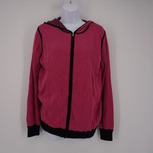Joan Vass NWT Women's Pink Black Striped Long Sleeve Zip Up Hoodie Size 2